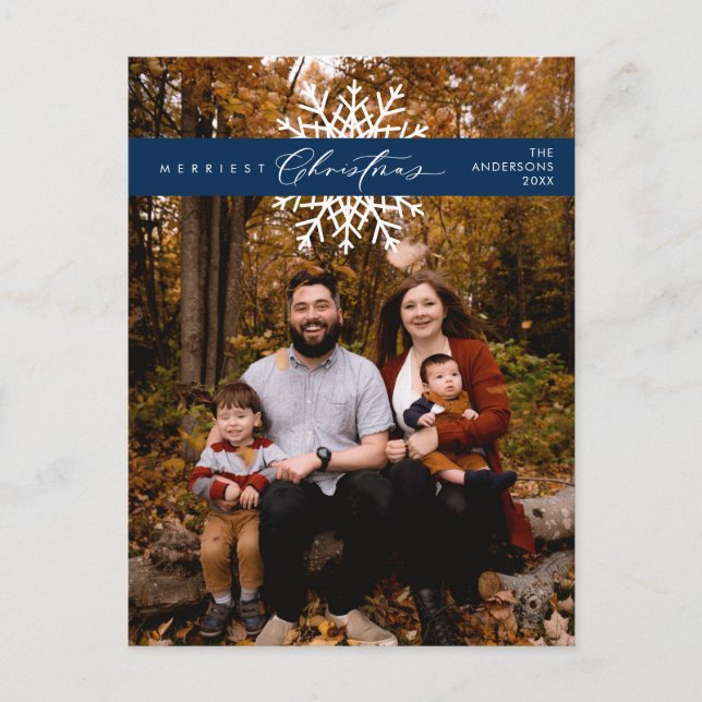 Carte Postale Joyeux Noël Photo de famille, Flocons de neige (Devant)