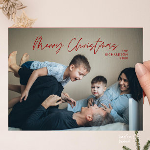Carte Postale Joyeux Noël Photo de famille Moderne Minimaliste