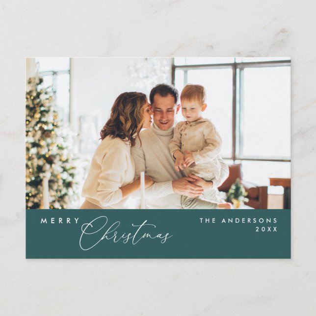 Carte Postale Joyeux Noël Photo de famille, Vert Emeraude (Devant)