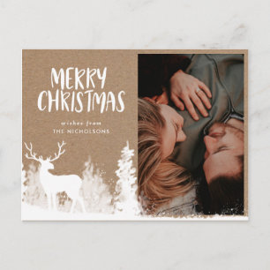 Carte Postale Joyeux Noël Photo en papier Kraft White Stag