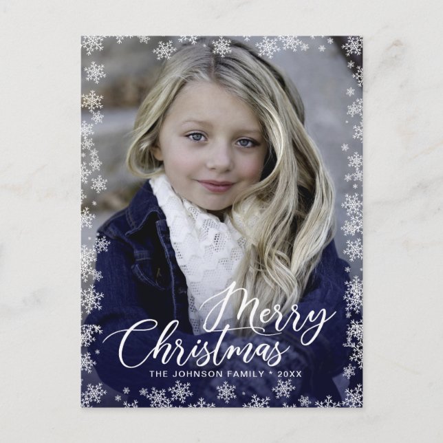 Carte Postale Joyeux Noël Pinceau de neige Script PHOTO Salutati (Devant)