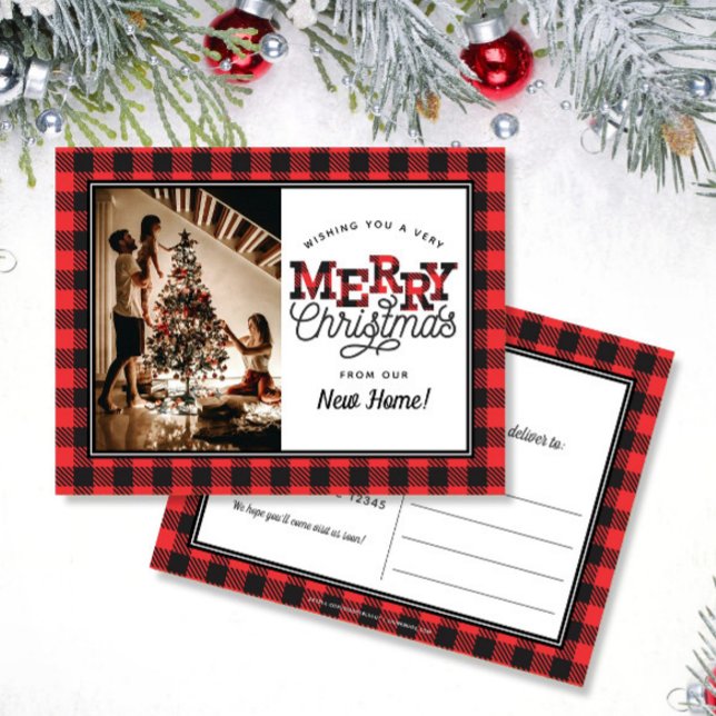 Carte Postale Joyeux Noël Plaid Photo Faire-part de déménagement (Créateur téléchargé)
