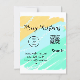 Carte Postale Joyeux Noël QR code entreprise jaune vert eau