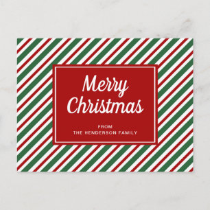 Carte Postale Joyeux Noël rayé rouge et vert