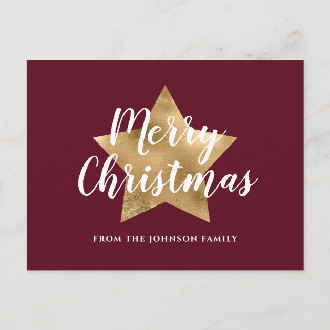 Carte Postale Joyeux Noël Red Burgundy Gold Star (Devant)