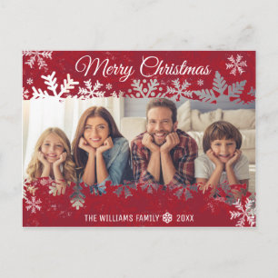 Carte Postale Joyeux Noël RED snowflake Famille voeux