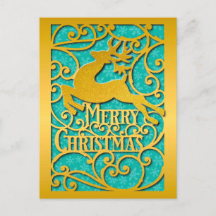 Carte Postale Joyeux Noël Renne Silhouettes Flocon de Neige
