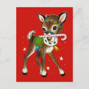 Carte Postale Joyeux Noël   Retro Reindeer Sucre de canne