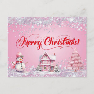 Carte Postale Joyeux Noël rose