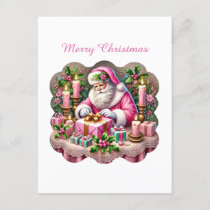 Carte postale Joyeux Noël rose Père Noël Holiday