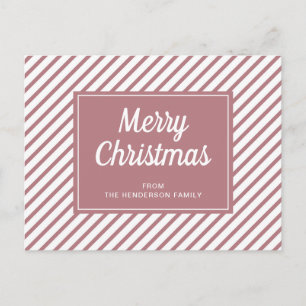 Carte Postale Joyeux Noël Rose Poussiéreuse Rose Blanc Rayures
