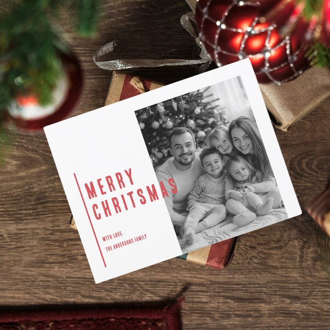 Carte Postale Joyeux Noël rouge avec photo noir et blanc (Créateur téléchargé)