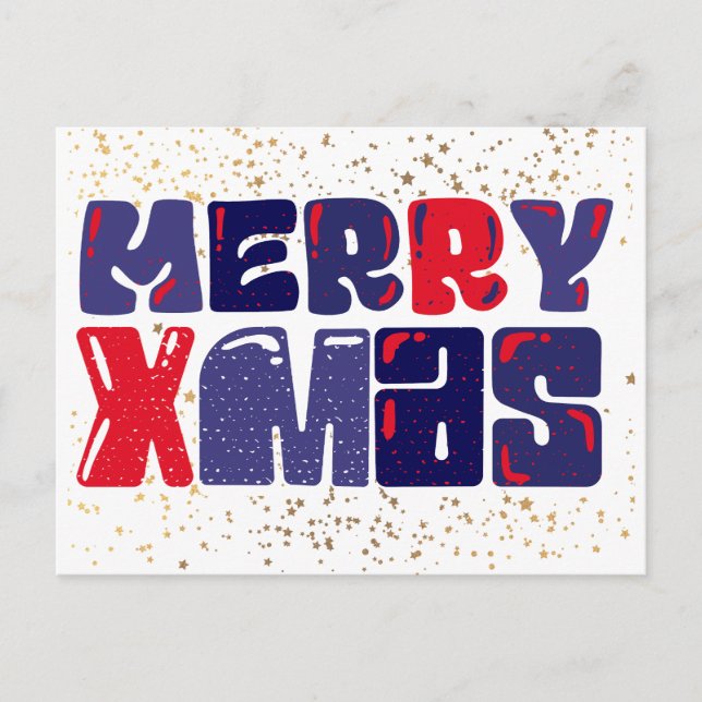 Carte Postale Joyeux Noël Rouge Bleu Or (Devant)
