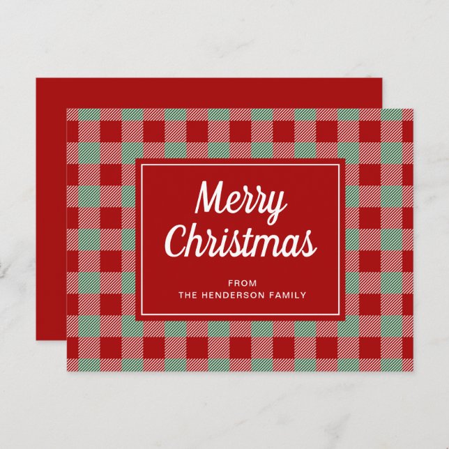 Carte Postale Joyeux Noël Rouge Buffalo Plaid Motif (Devant / Derrière)