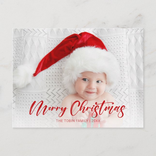 Carte Postale Joyeux Noël rouge moderne photo (Devant)