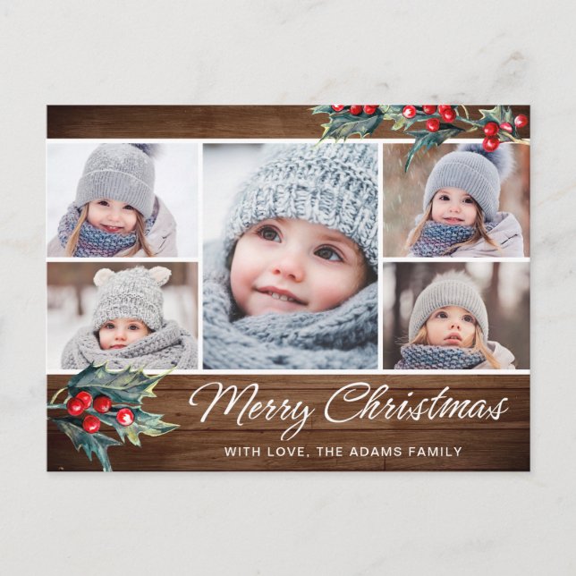 Carte Postale Joyeux Noël Rustique 5 PHOTO Collage Salutation (Devant)