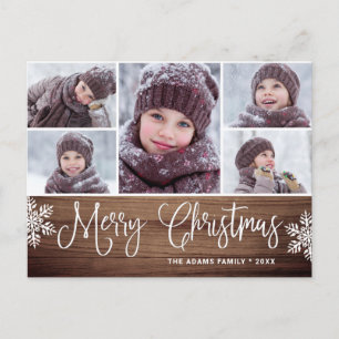 Carte Postale Joyeux Noël Rustique 5 PHOTO Salutation Holiday