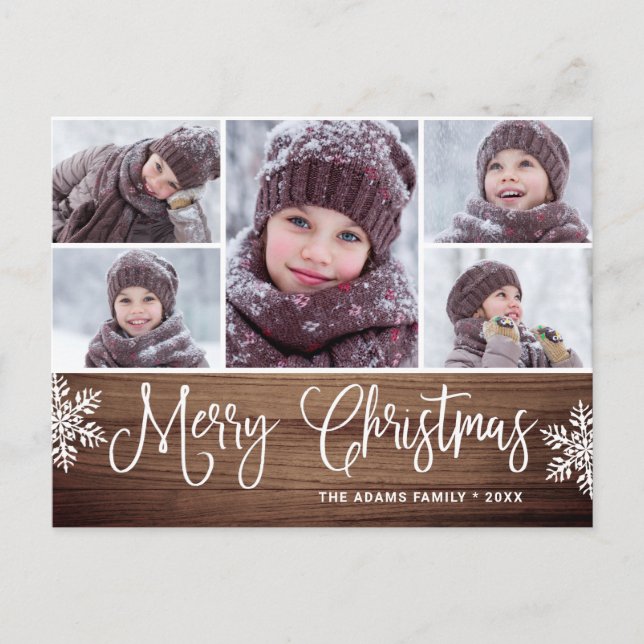 Carte Postale Joyeux Noël Rustique 5 PHOTO Salutation Holiday (Devant)