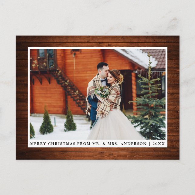 Carte Postale Joyeux Noël Rustique Bois Mariage Photo (Devant)