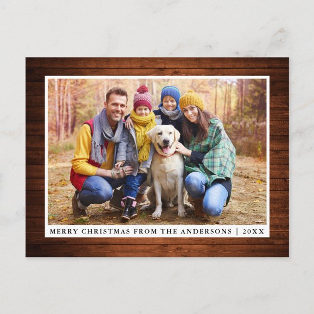 Carte Postale Joyeux Noël Rustique Bois Photo famille (Devant)