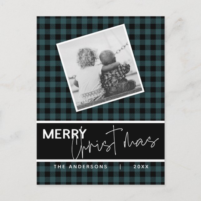 Carte Postale Joyeux Noël Rustique moderne Photo Plaid (Devant)