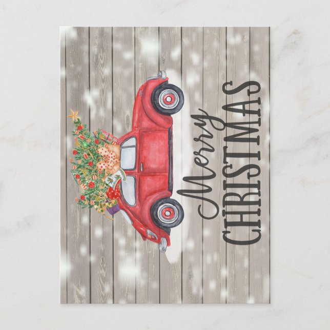 Carte Postale Joyeux Noël Rustique Vintage Car Présente Arbre (Devant)