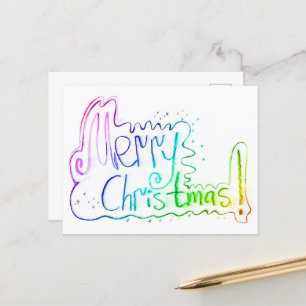 Carte Postale Joyeux Noël salutation arc-en-ciel
