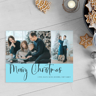 Carte Postale Joyeux Noël Script 2 Photo Holiday Blue
