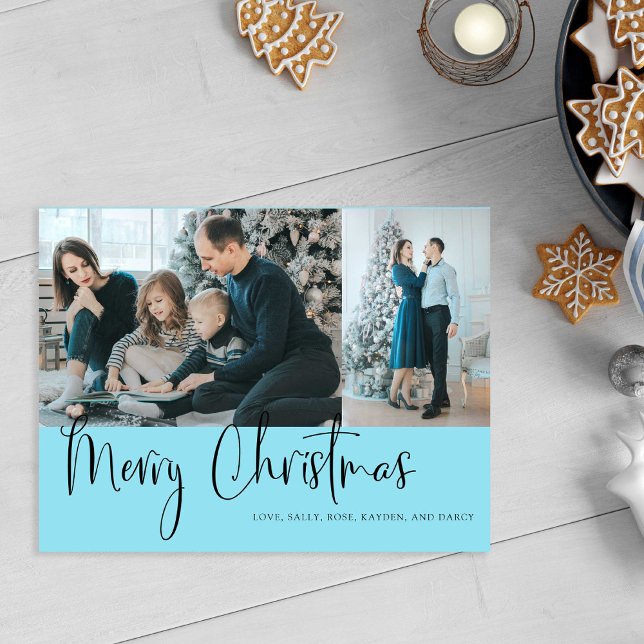 Carte Postale Joyeux Noël Script 2 Photo Holiday Blue (Créateur téléchargé)