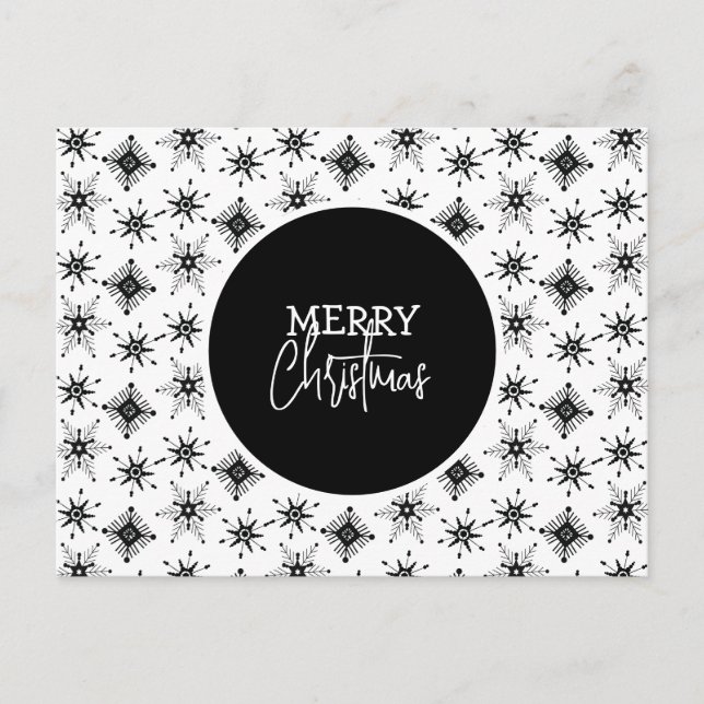 Carte Postale Joyeux Noël Script Black Snowflakes Motif (Devant)