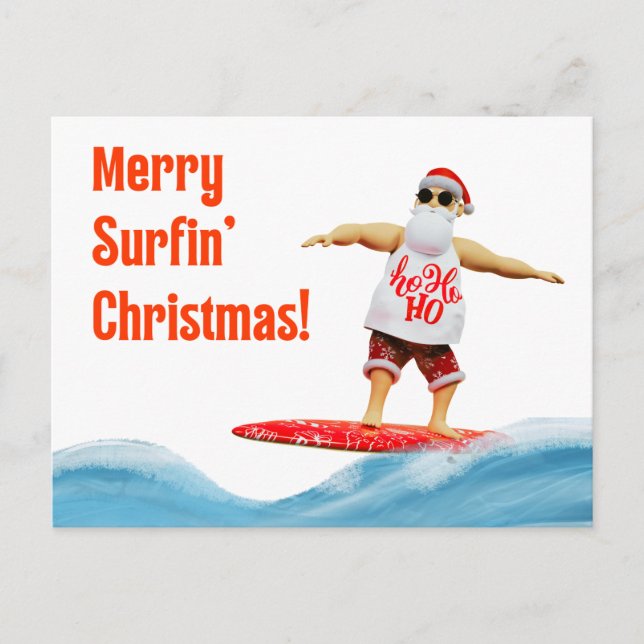 Carte Postale Joyeux Noël Surfin Père Noël à bord (Devant)