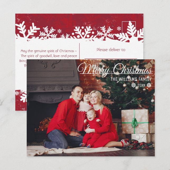 Carte Postale Joyeux Noël Typographie Famille PHOTO vœux Pos (Devant / Derrière)