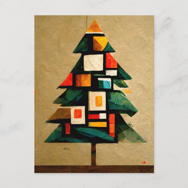 Carte Postale Joyeux Noël. Un sapin moderne dans le kubisme. (Devant)