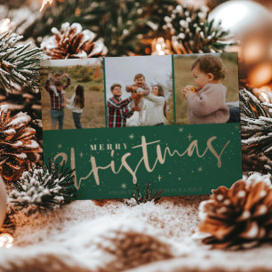 Carte Postale Joyeux Noël Vert & Faux Gold Photo Noël