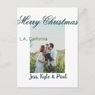 Carte Postale joyeux noël vert gris photo nom lieu moderne