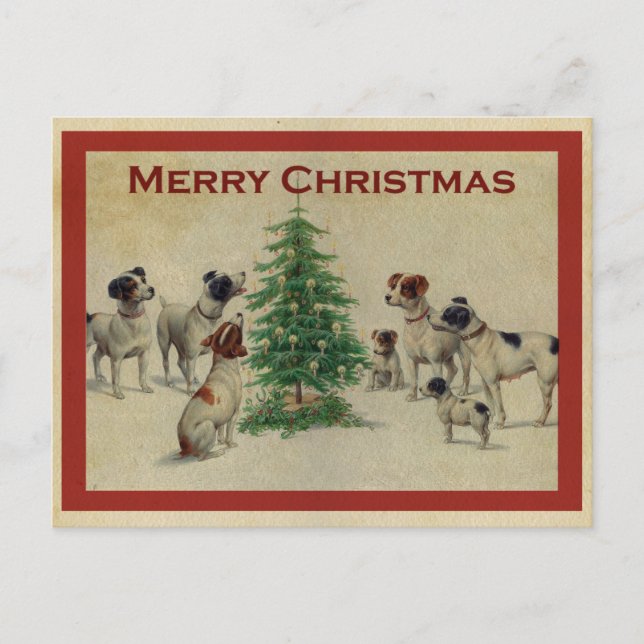 Carte Postale Joyeux Noël Vintage chien (Devant)
