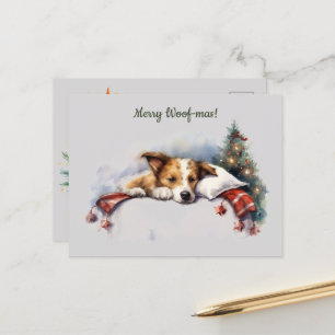 Carte Postale Joyeux Noël Woof-mas Dog Tree Dormir