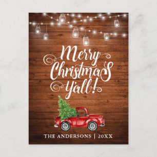 Carte Postale Joyeux Noël Y'all Jar Lumières Camion Bois