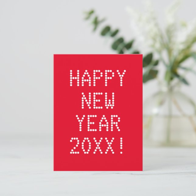 Carte Postale Joyeux nouvel an rouge blanc texte personnalisé mo (Debout devant)