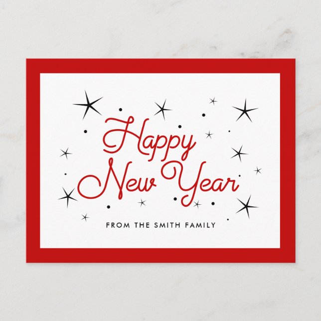 Carte Postale Joyeux Nouvel An rouge et blanc (Devant)