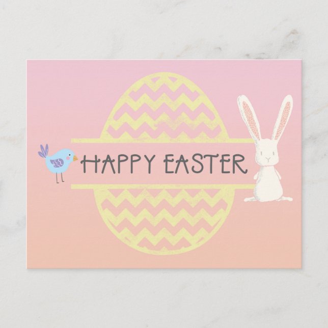 Carte Postale Joyeux oeuf de lapin de Pâques et oiseau (Devant)