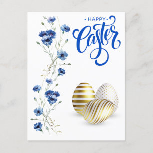 Carte Postale Joyeux Oeufs d'or de Pâques Fleurs de Cornouailles