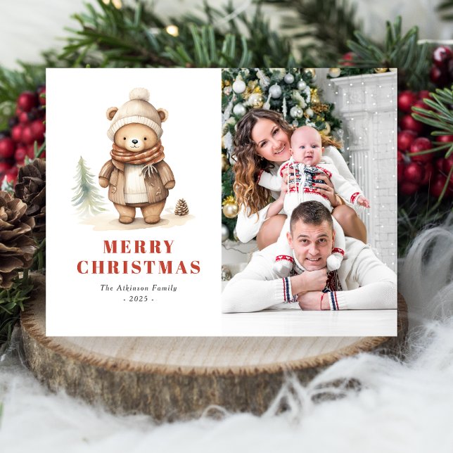 Carte postale Joyeux Ours Noël Photo Fête (Créateur téléchargé)