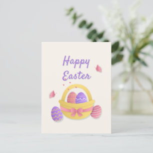 Carte Postale Joyeux panier de Pâques et papillons