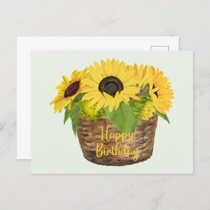 Carte Postale Joyeux panier de tournesol d'anniversaire