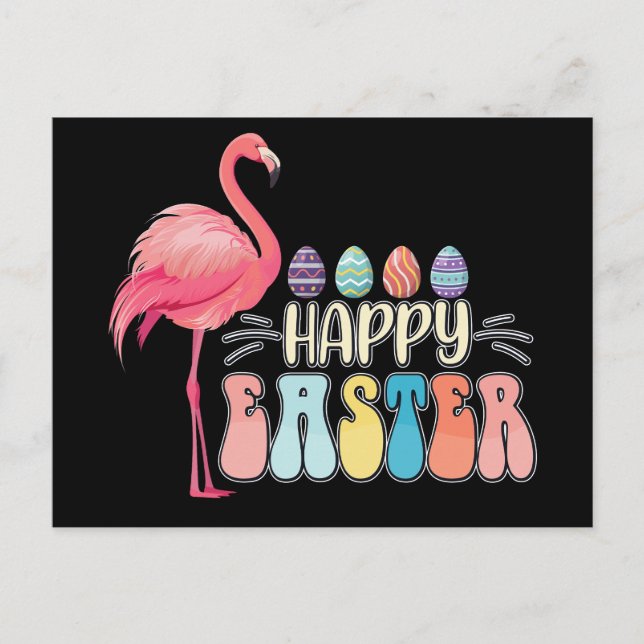 Carte Postale Joyeux Panier d'oeufs de lapin de Flamant rose de  (Devant)