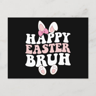 Carte Postale Joyeux Pâques Bruh Bro Chasse aux oeufs Bunny Retr