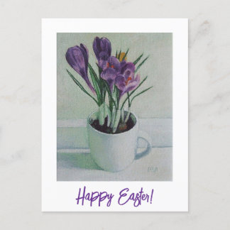 Carte Postale Joyeux Pâques joli crocus violet art floral