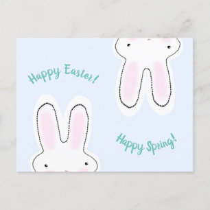 Carte Postale Joyeux Pâques Joyeux Printemps bleu mignon lapin d