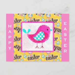 Carte Postale Joyeux Pâques mignonne Chick rose